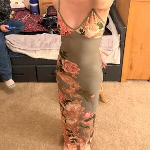SHEIN Floral Maxi Dress in Green and Pink